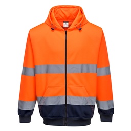 Sweat à capuche bicolore à zip - Orange/Marine