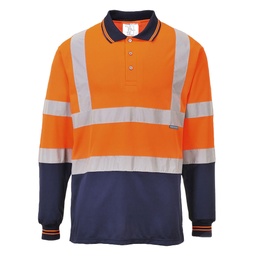 Polo bicolore manches longues - Orange/Marine