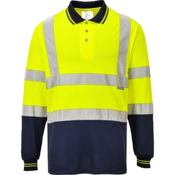 Polo bicolore manches longues - Jaune/Marine