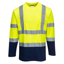 T-Shirt Coton Comfort bicolore manches longues - Jaune/Marine