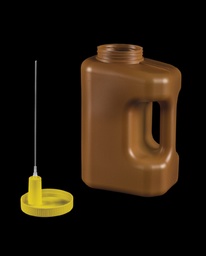 [108025420] Flacon pour urine 24h 3000 ml en PE couleur marron avec poignée ergonomique, gradué, avec dispositif de collecte et paille pour bac à vide - boîte de 30
