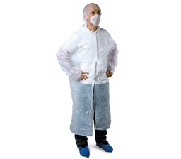 [152000097] Blouse visiteur PE 15µ blanche avec capuche - Fermeture pressions - 20 sachets de 10