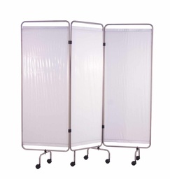 [366001227] Paravent inox, 3 panneaux avec rideaux tendus blancs