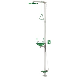 [208000486] Combiné douche et laveur d'yeux à commande par pédale incongelable – Vasque en inox