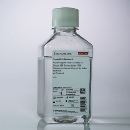 Trypsin-EDTA Solution 1X with 0.05% Trypsin, 0.02% EDTA and 0.1% Glucose, 0.8% Sodium chloride, 0.04% Potassium chloride and 500mg per liter Sodium bicarbonate without Phenol red 